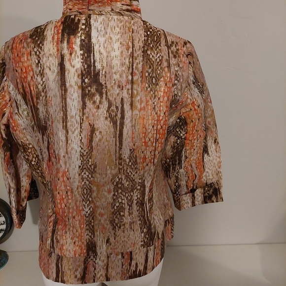 Chicos Brown Cardigan Jacket Size 1 Linen‎ Open Front Snakeskin Animal Print - Picture 2 of 8